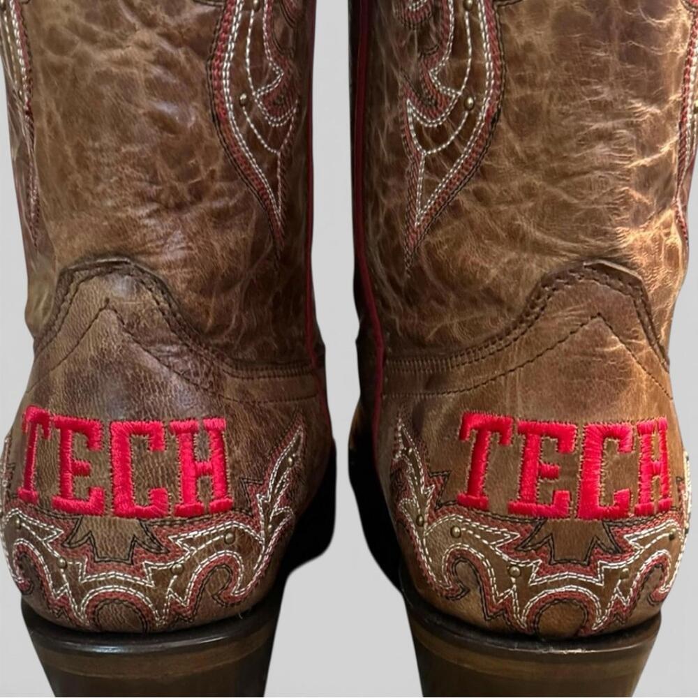 NWT Vaccari Texas Tech Red Raiders Leather Cowboy Boots Gameday Brown 10 - Picture 8 of 9
